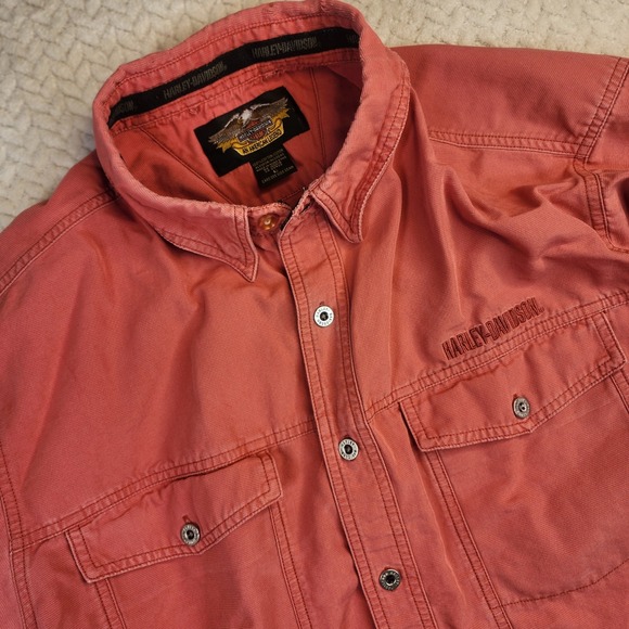Harley-Davidson Other - Harley-Davidson Button Down Shirt Men's L Coral Red Cotton An American Legend